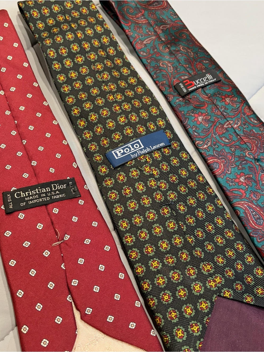 Set of 3 Designer Ties - Christian Dior, Polo Ralph Lauren, Vintage Buccelli